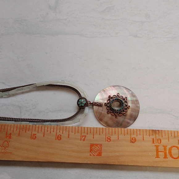 Avon Multi Strand Mother Of Pearl Bronze Pendant Necklace Boho Peasant Western - Picture 11 of 14